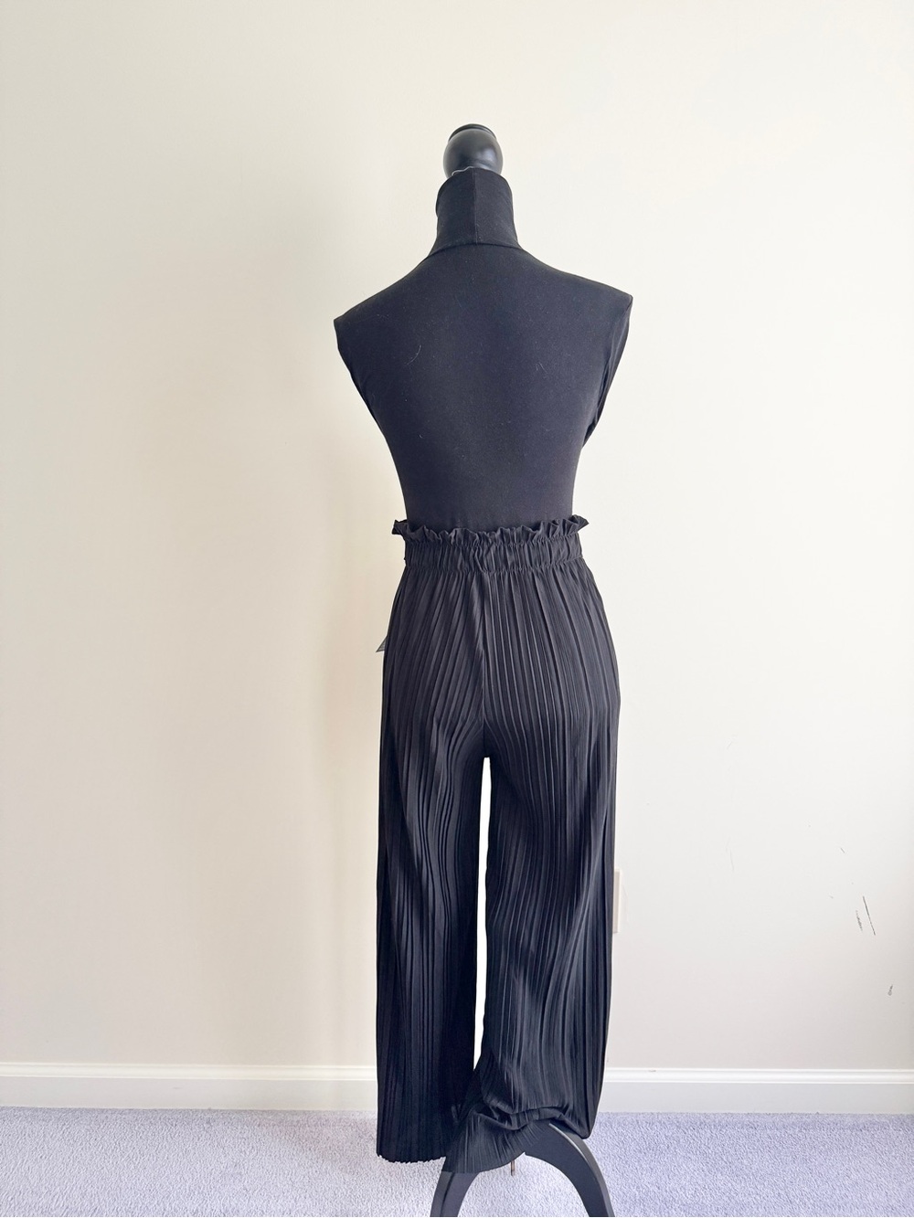 Vintage New Mix Pleated Wide Leg Pants Black Size 2 NWT tie waist classic career - Picture 2 of 9